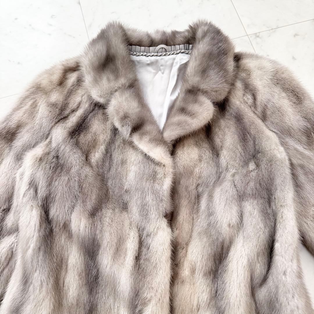 【美品】サファイアミンク ファー コート 毛皮 ミンク グレー シルバー
