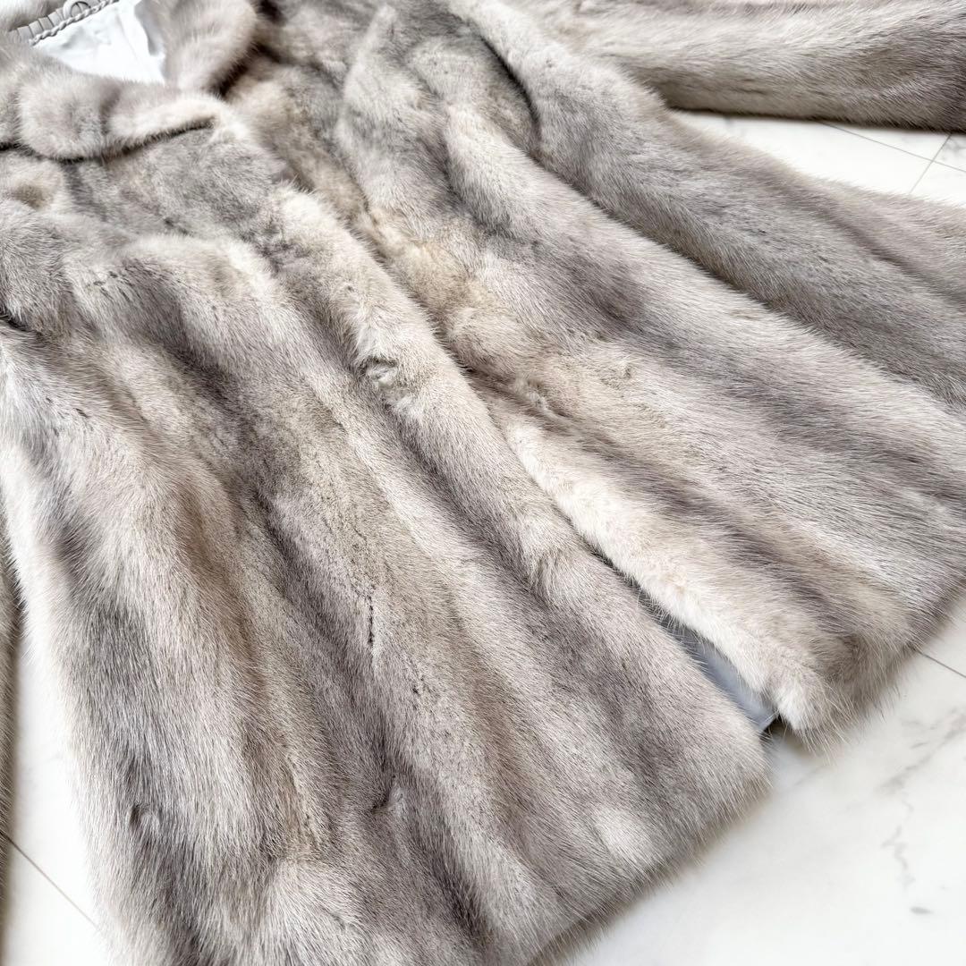 【美品】サファイアミンク ファー コート 毛皮 ミンク グレー シルバー