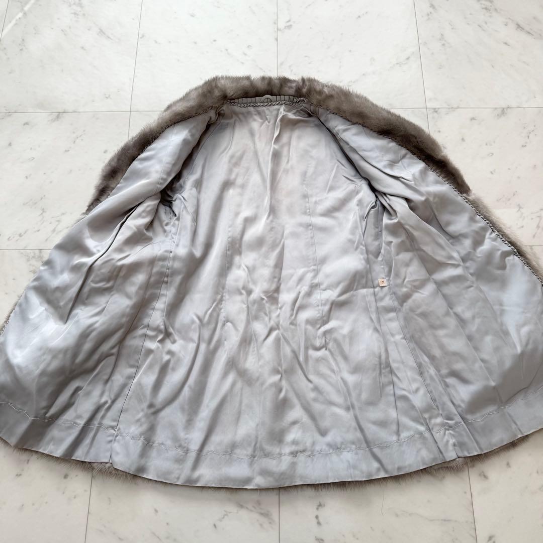 【美品】サファイアミンク ファー コート 毛皮 ミンク グレー シルバー