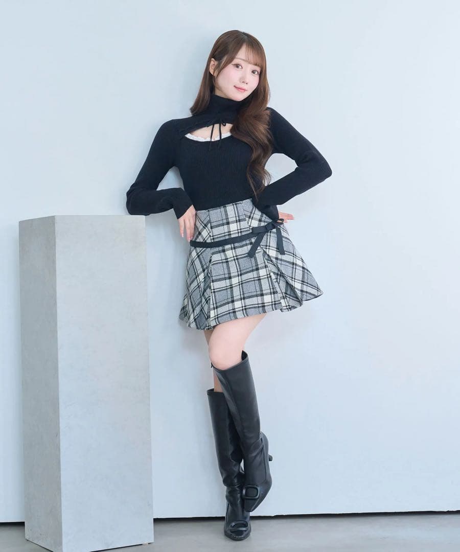 rosemuse tweed like ribbon skirt グレー M