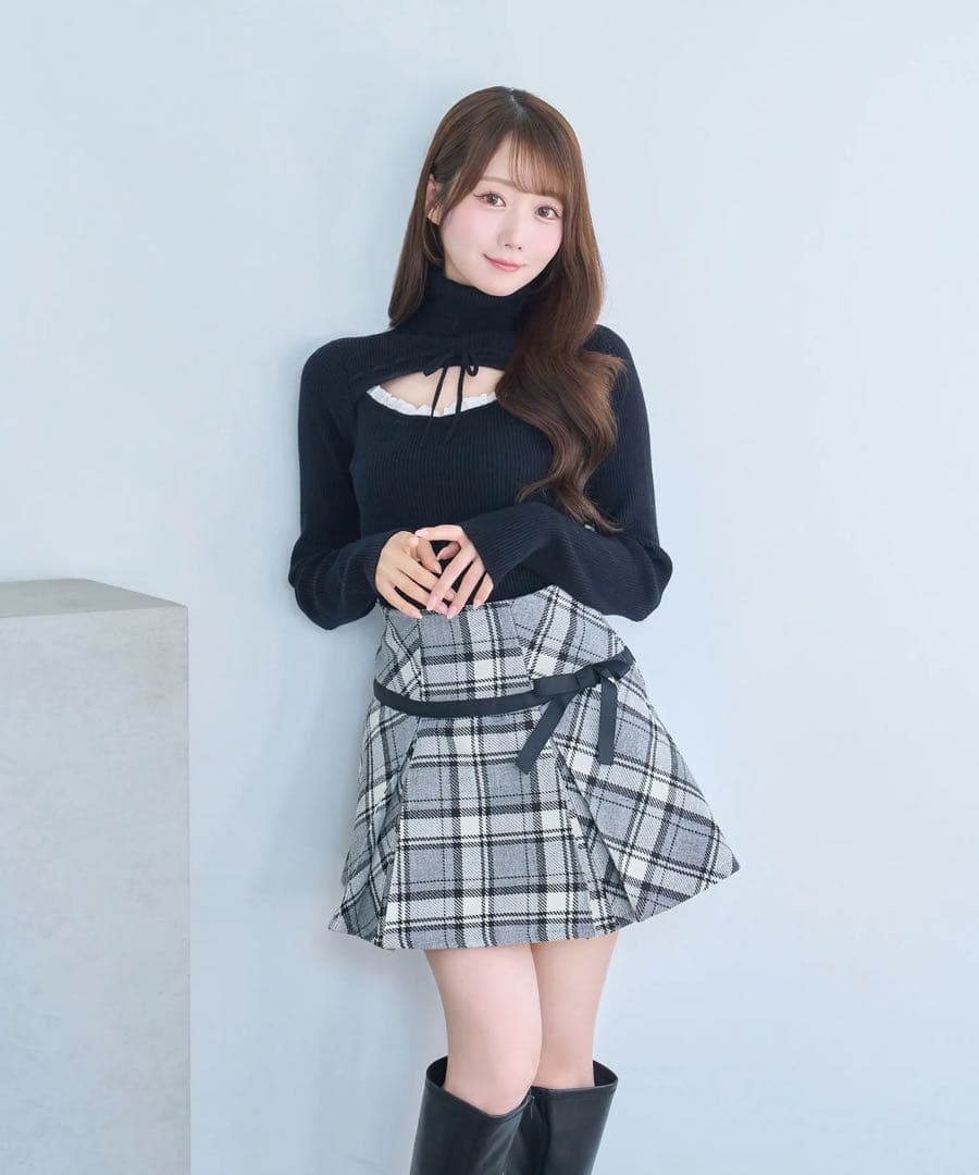 rosemuse tweed like ribbon skirt グレー M