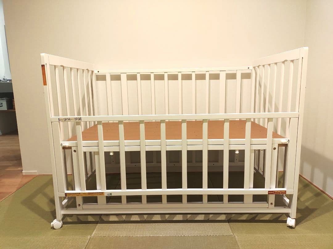 ヤトミ ベビーベッド レギュラーサイズ 120×70 ホワイト キャスター付き