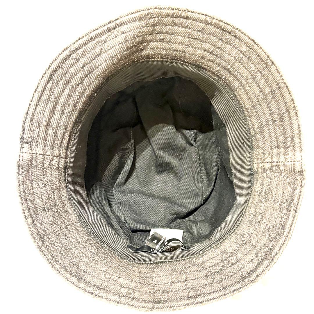 【美品】GUCCI バケットハット　Mサイズ　GG柄　帽子　ロゴプレート　レア