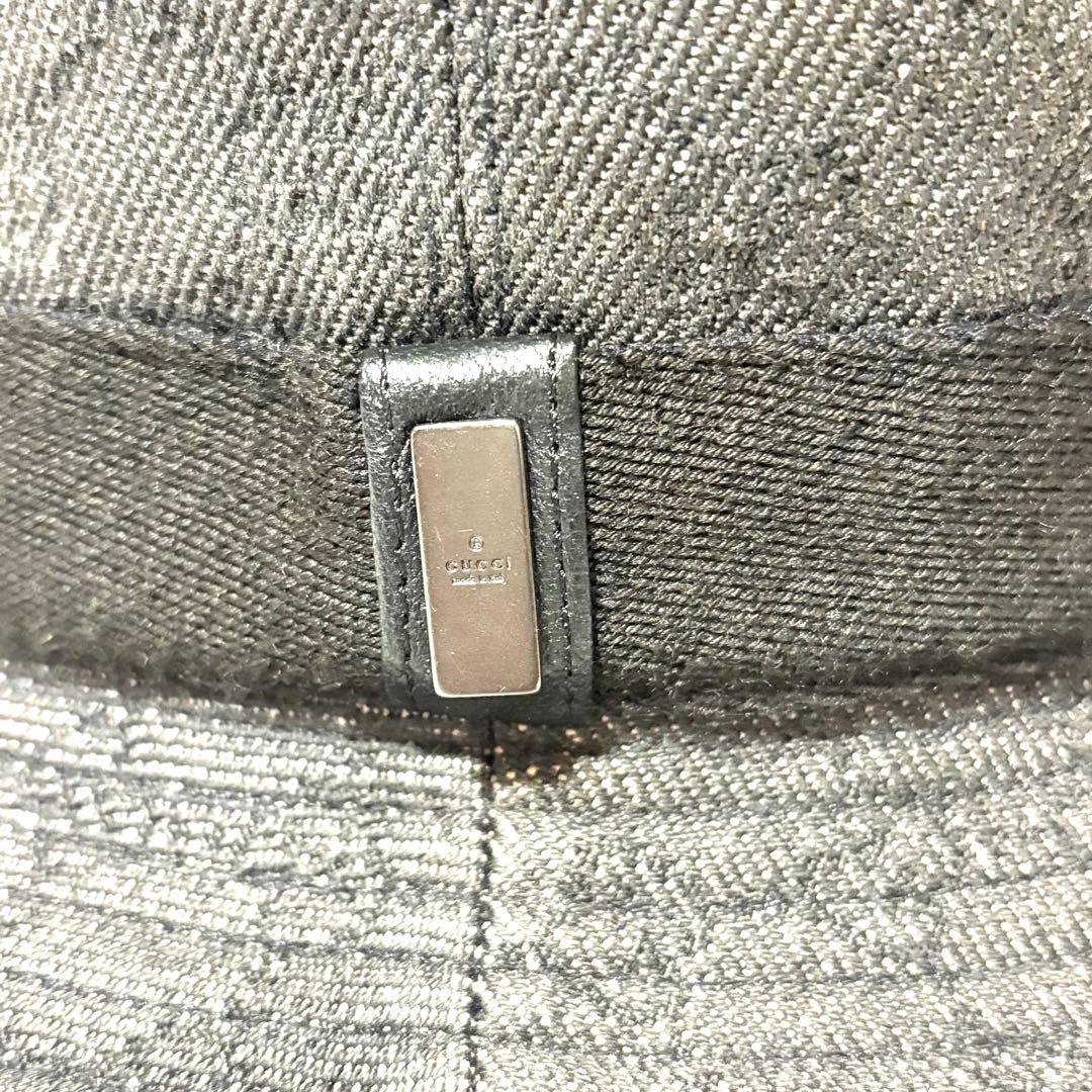 【美品】GUCCI バケットハット　Mサイズ　GG柄　帽子　ロゴプレート　レア