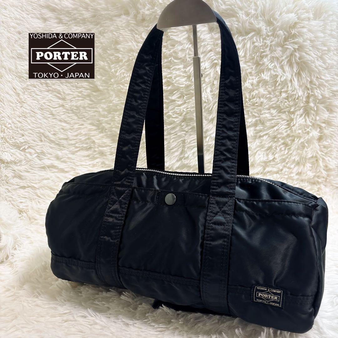 美品 PORTER ポーター ブラック ドラムバッグ ミニボストンバッグ 黒