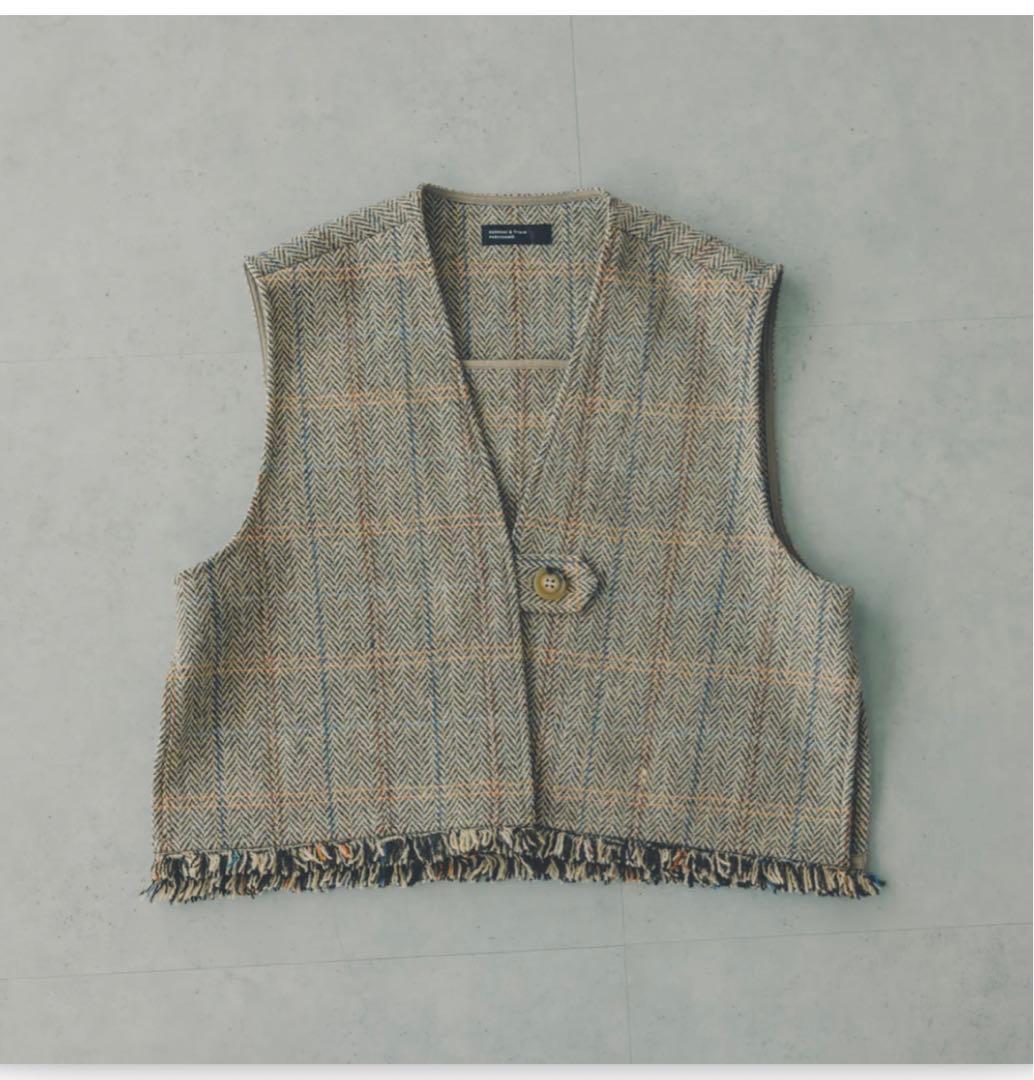 新品　北欧、暮らしの道具店 「ワードローブを新鮮に」ヘリンボーン柄のウールベスト