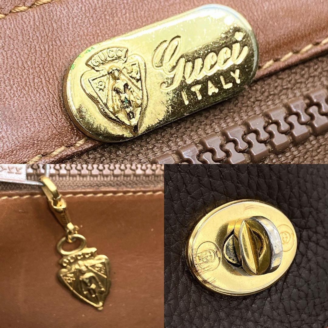 【GUCCI】メッセンジャーバッグ　ゴールド金具　レザー　ダークブラウン　A4