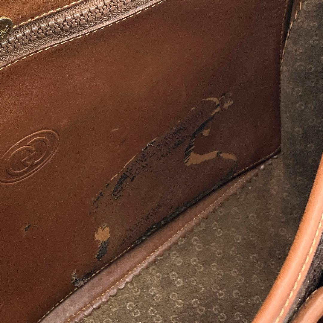 【GUCCI】メッセンジャーバッグ　ゴールド金具　レザー　ダークブラウン　A4