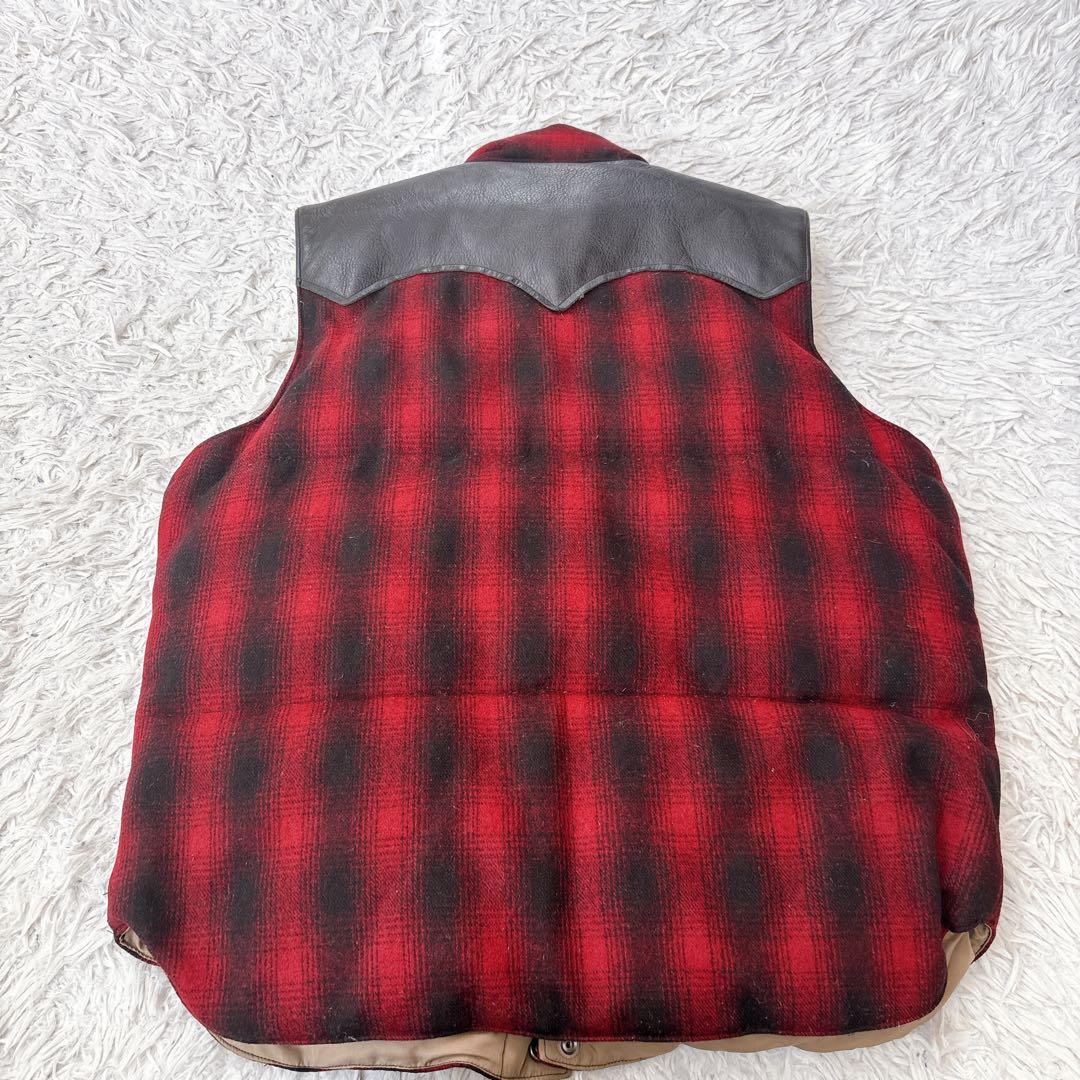 シュガーケーン　ウール　レザーヨーク　ダウンベスト チェック オンブレ　切替　M