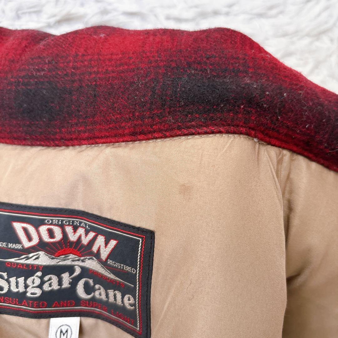 シュガーケーン　ウール　レザーヨーク　ダウンベスト チェック オンブレ　切替　M