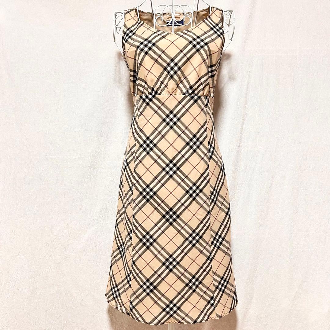 美品 バーバリーブルーレーベル ワンピース ノバチェック ひざ丈 おしゃれ 36