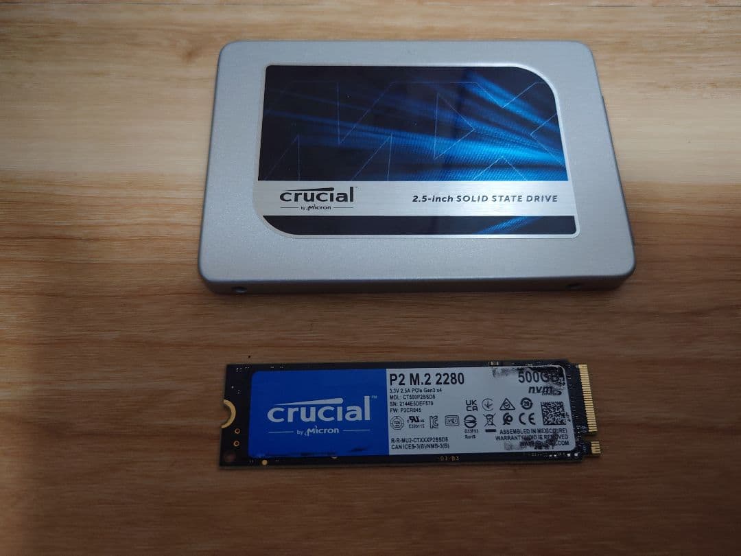 内蔵型SSD crucial sata ssd 525gb + NVMe ssd 500gb