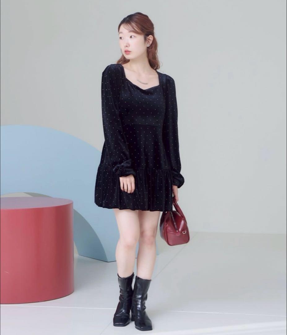 ベロアスタッズミニワンピース　kastane