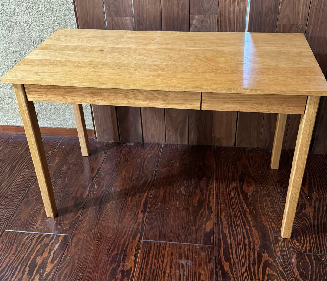 無印良品　無垢材デスク　木製デスク オーク材 事務机 引き出し付き　学習机