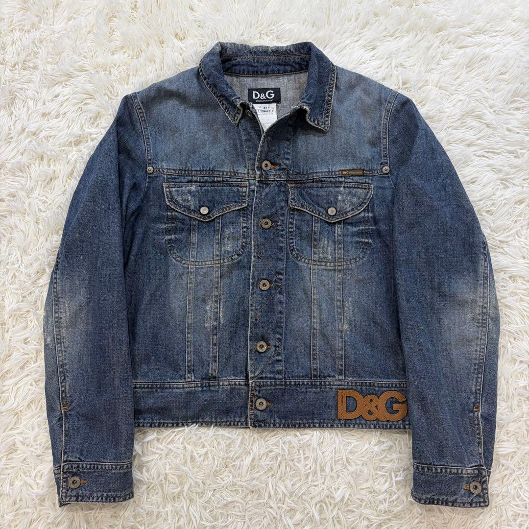 D&G ドルチェアンドガッバーナ デニムジャケット ロゴワッペン ダメージ加工M