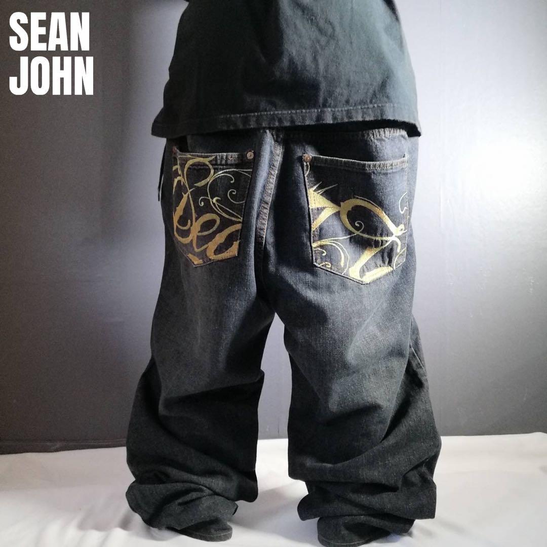 SEANJOHN ショーンジョン ゴールド刺繍 バギーデニム 極太 B系 W40
