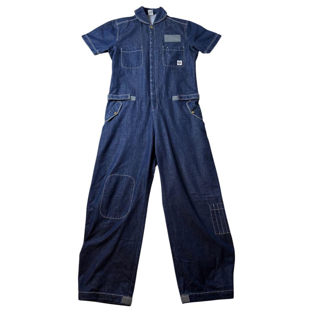 希少✨CHUMS チャムス つなぎ オーバーオール デニム 半袖 L インディゴ