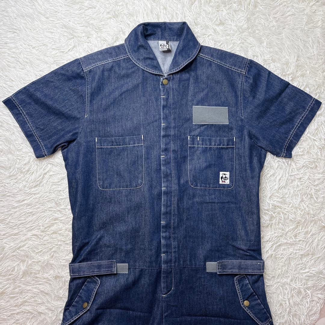 希少✨CHUMS チャムス つなぎ オーバーオール デニム 半袖 L インディゴ