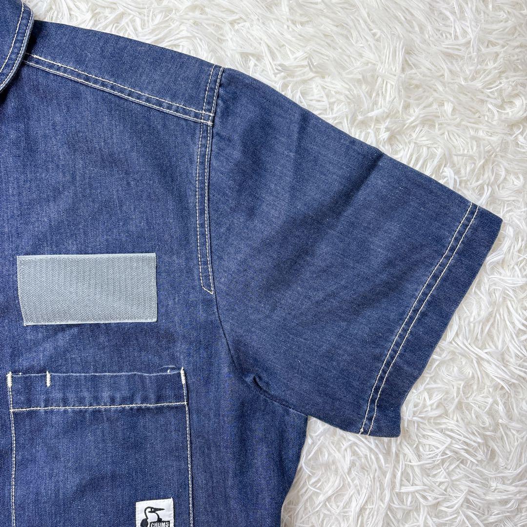 希少✨CHUMS チャムス つなぎ オーバーオール デニム 半袖 L インディゴ