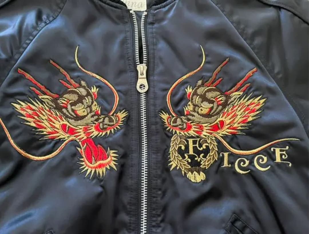 Ficce Donna 龍　刺繍　スカジャン　黒　レディース