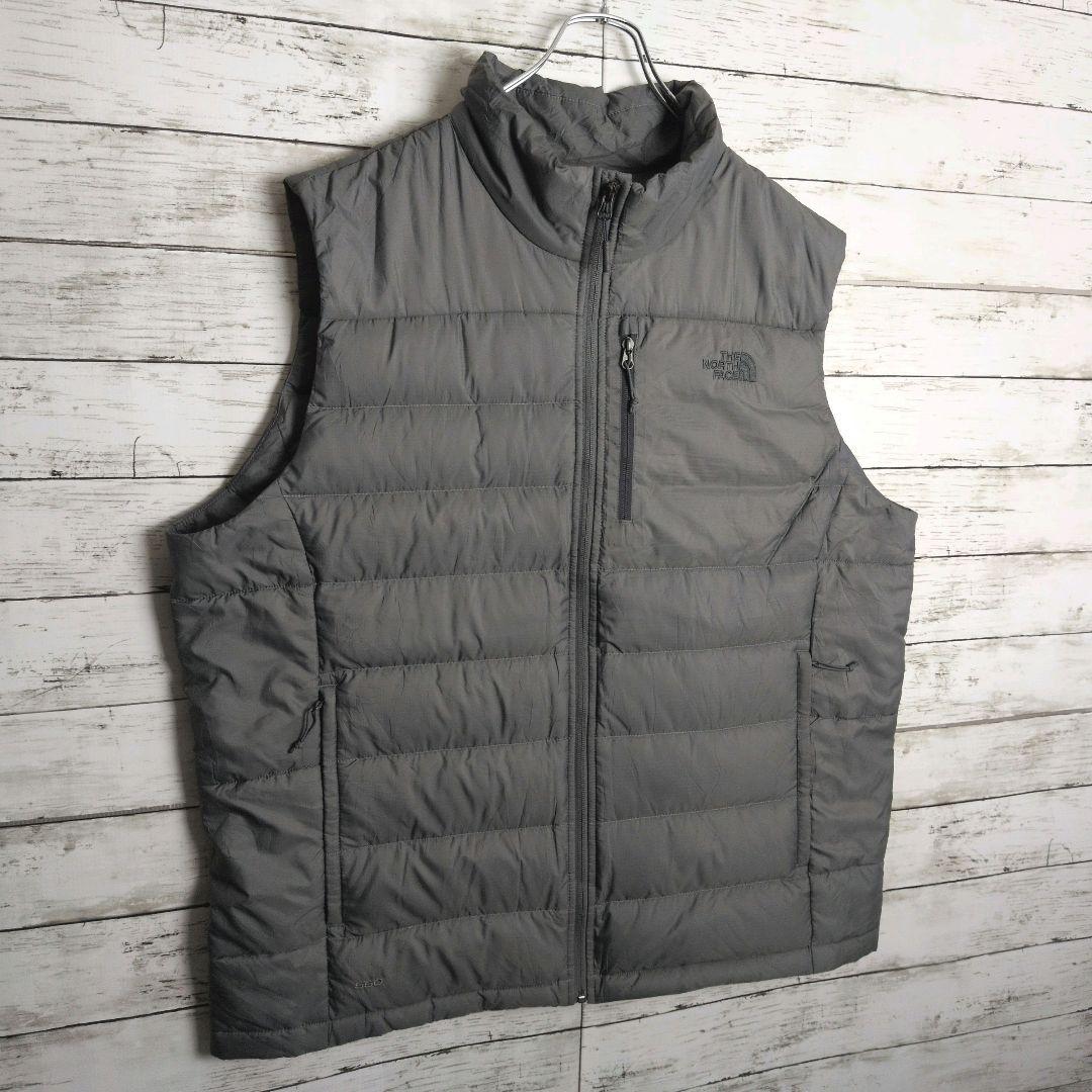 ノースフェイス ダウンベスト 刺繍ロゴ 550 メンズ古着 希少サイズ グレー