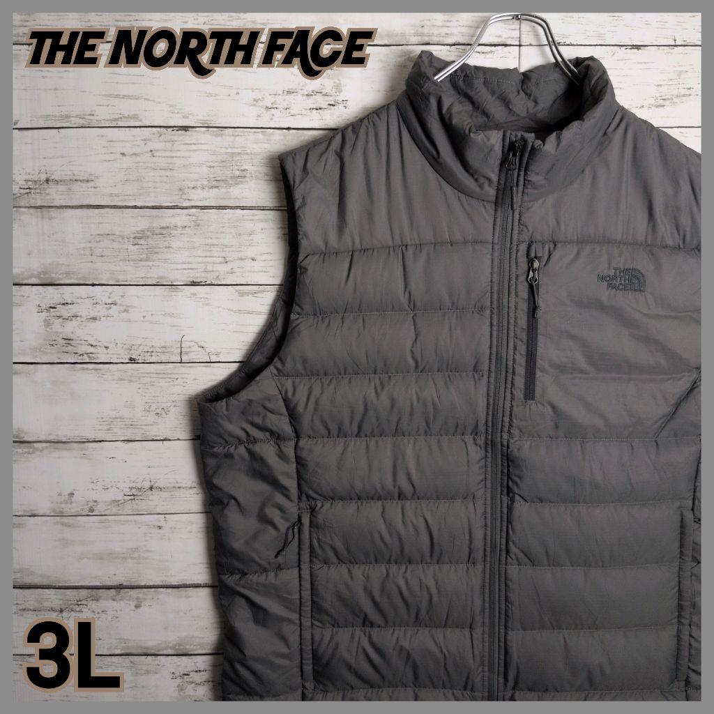 ノースフェイス ダウンベスト 刺繍ロゴ 550 メンズ古着 希少サイズ グレー