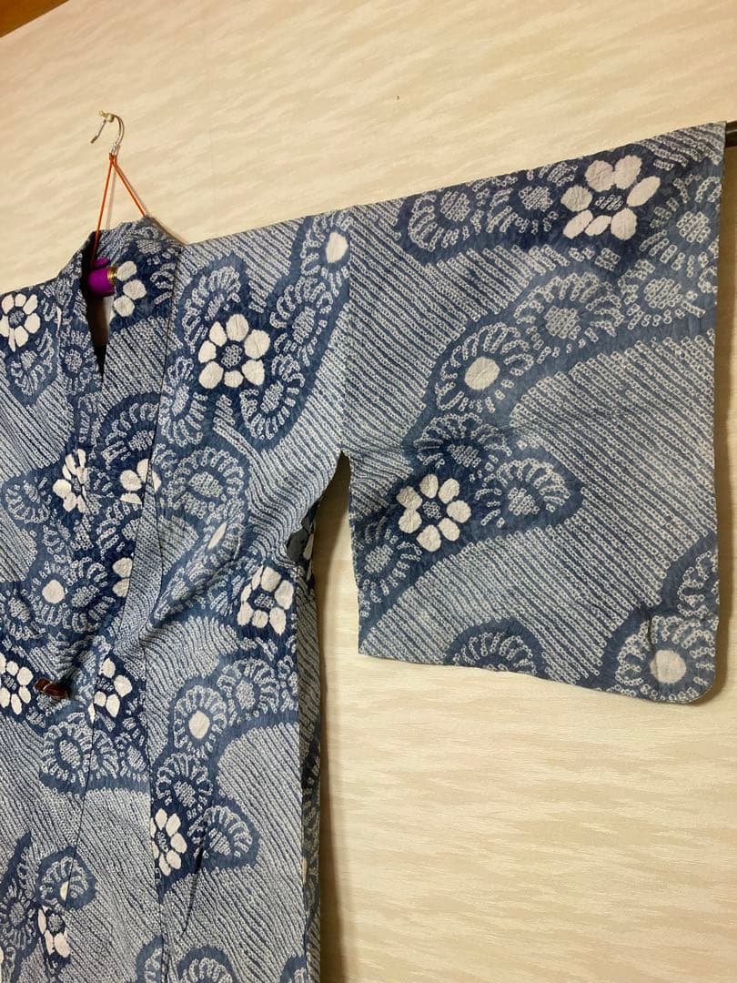 有松絞り　浴衣　グレー