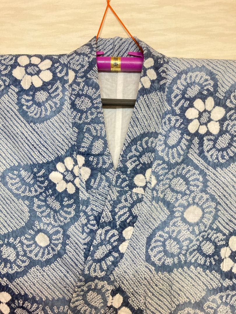 有松絞り　浴衣　グレー