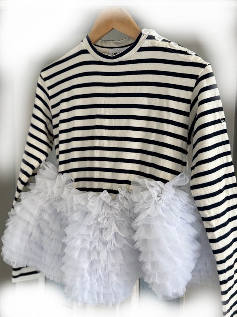 Bibiy ビビィ　ストライプ　チュール　フリル　カットソー　フリーサイズ
