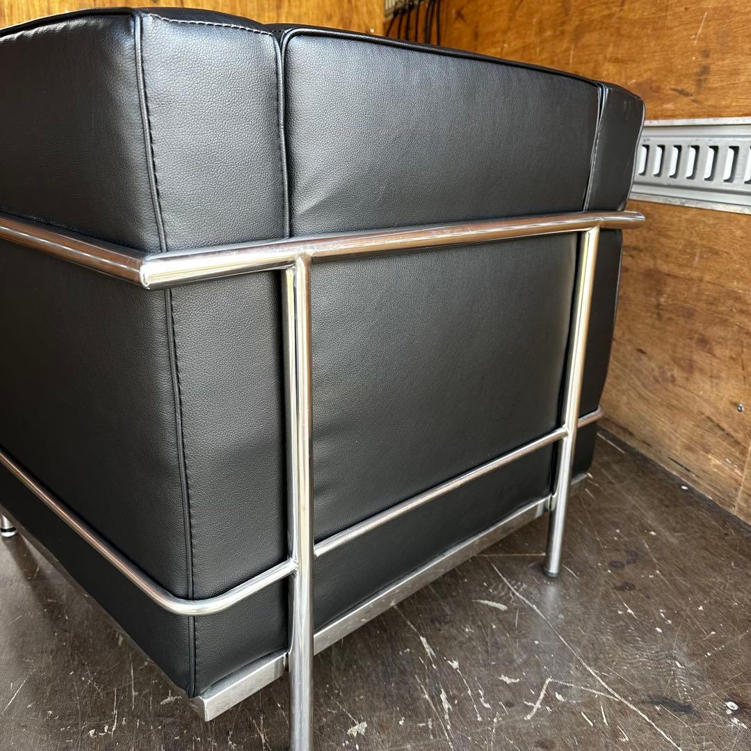 1人掛けソファ ブラック レザー合成皮革 ル・コルビュジェ LC2 リプロダクト