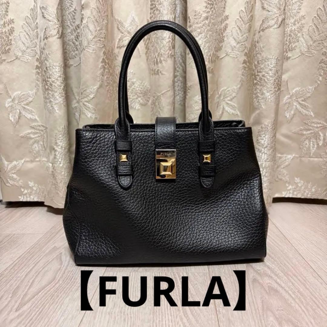 【美品】FURLA(フルラ) Joann レザーハンドバッグ ブラック