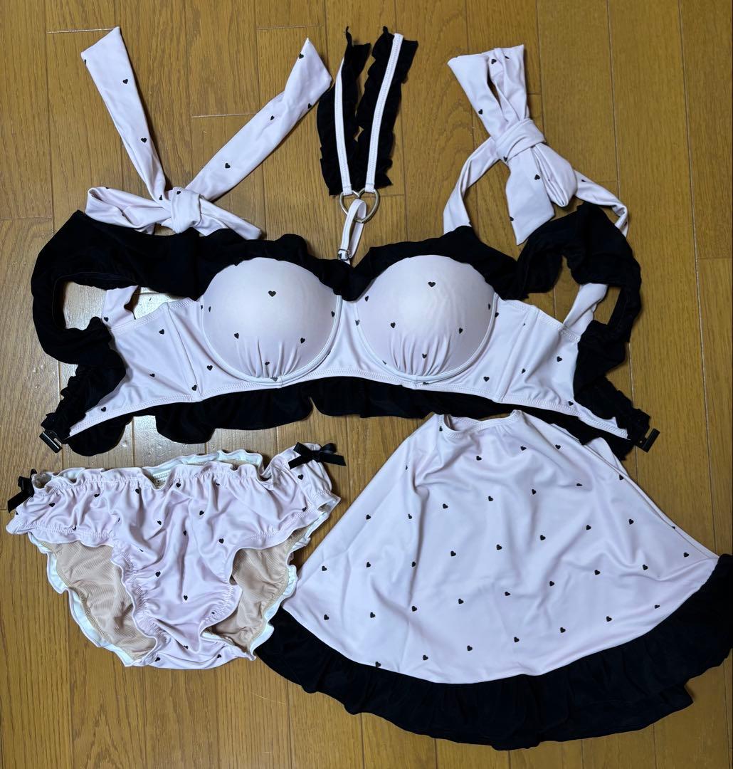 6WAYハートチョーカー水着　ピンク×ブラック　L L