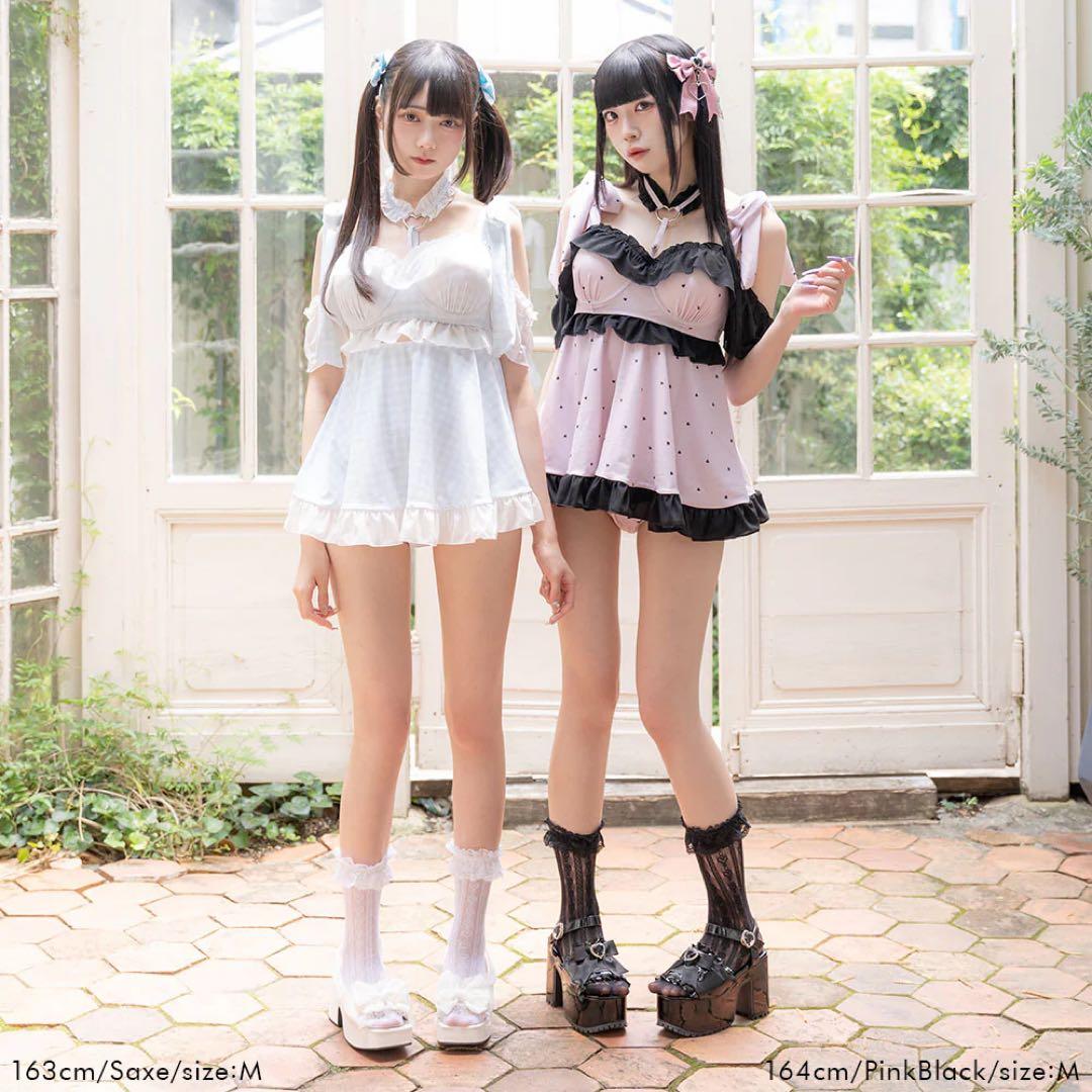 6WAYハートチョーカー水着　ピンク×ブラック　L L