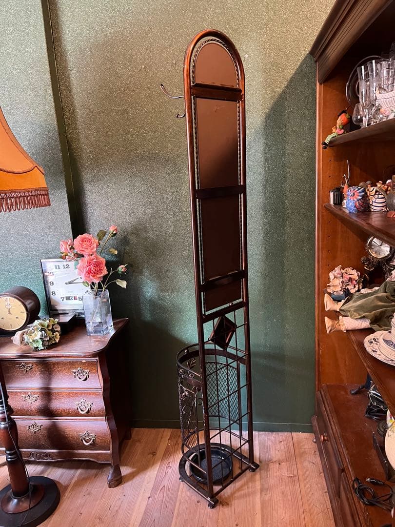 蘭世＊アイアン 傘立て ミラー 全身鏡 ローズ 薔薇 アンティーク