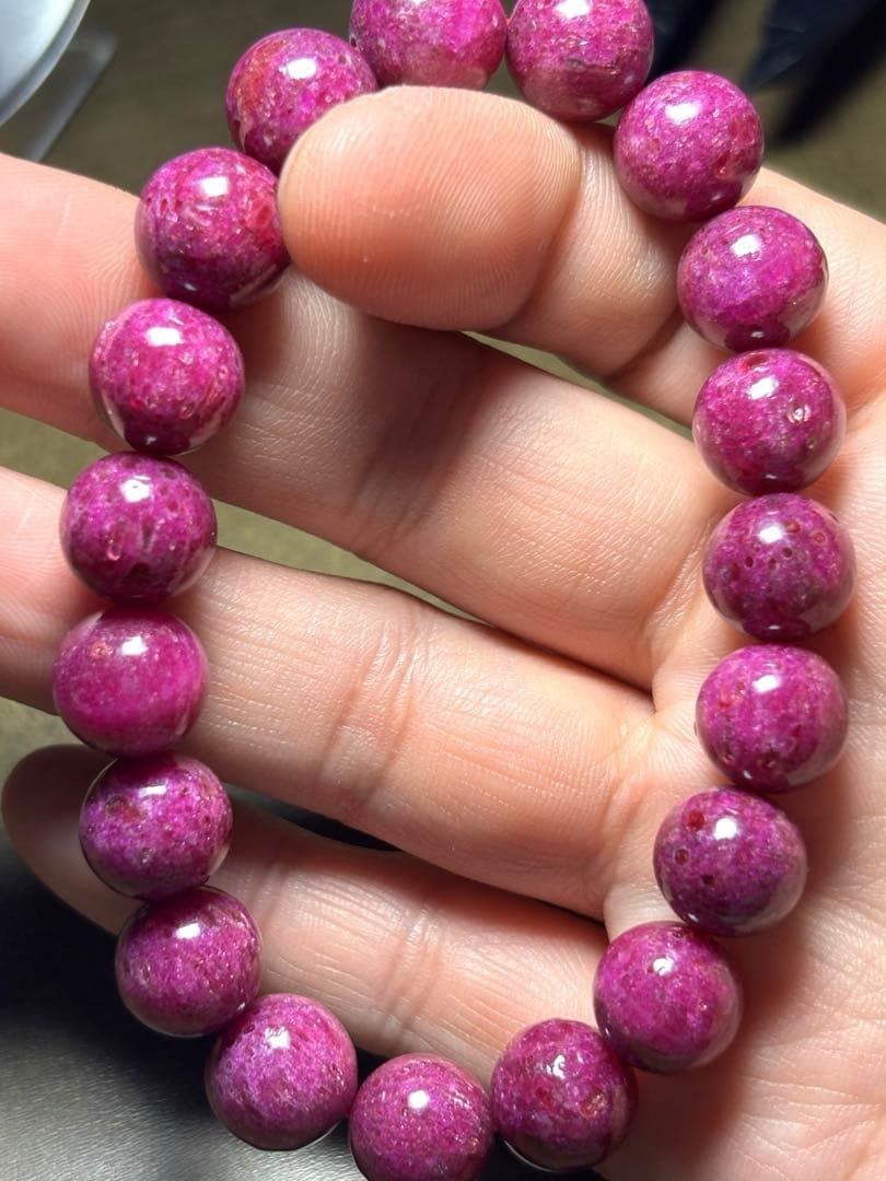 天然石ルビーブレス約10.8〜11.4㎜新品高品質「宝石の女王」一点限濃いピンク