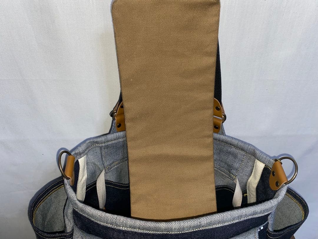 ☆岡山デニム☆メガネ子ネコ☆リュック対応☆4wayあおりバッグ