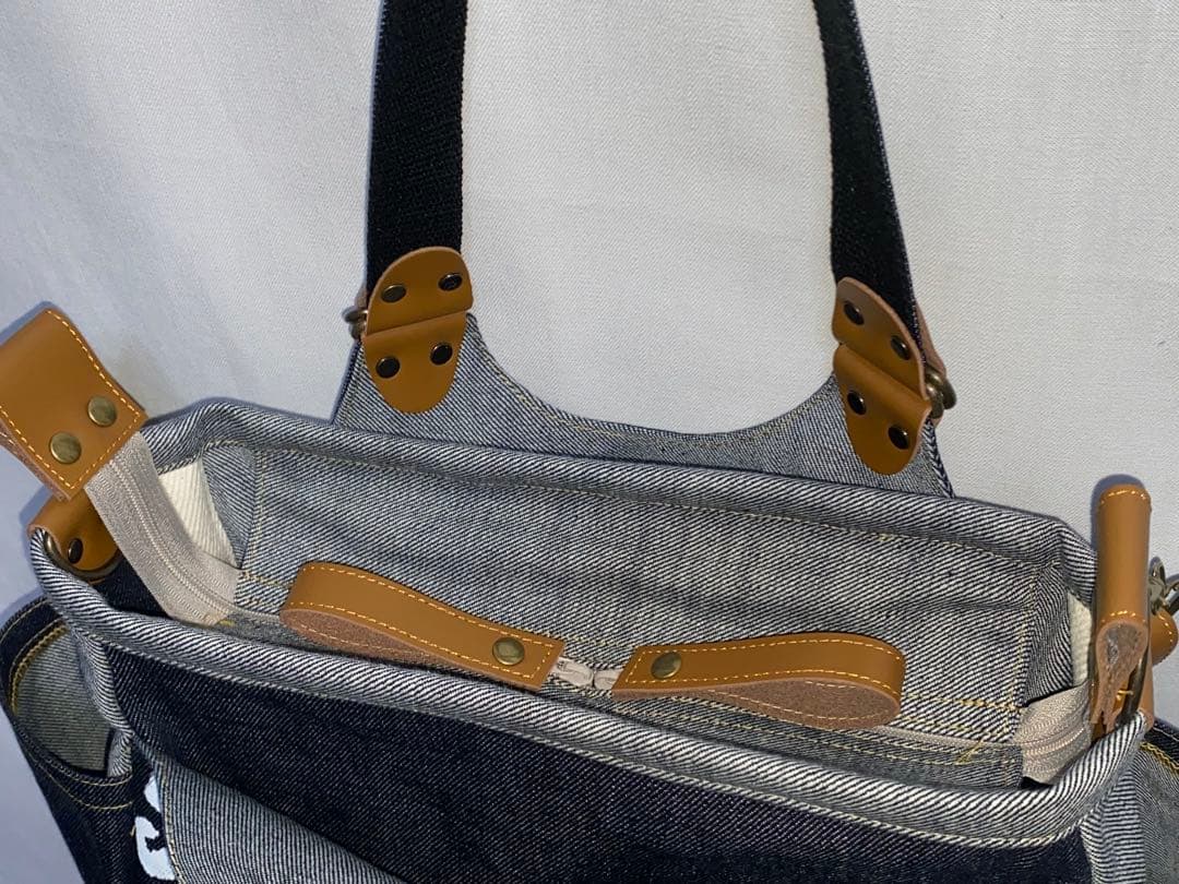 ☆岡山デニム☆メガネ子ネコ☆リュック対応☆4wayあおりバッグ