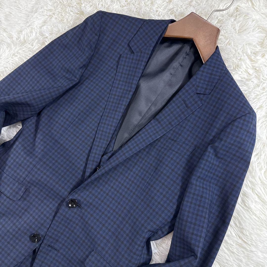 【美品】スーツセレクト スリーピース スーツ ギンガムチェック ネイビー A6
