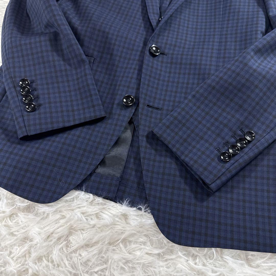 【美品】スーツセレクト スリーピース スーツ ギンガムチェック ネイビー A6
