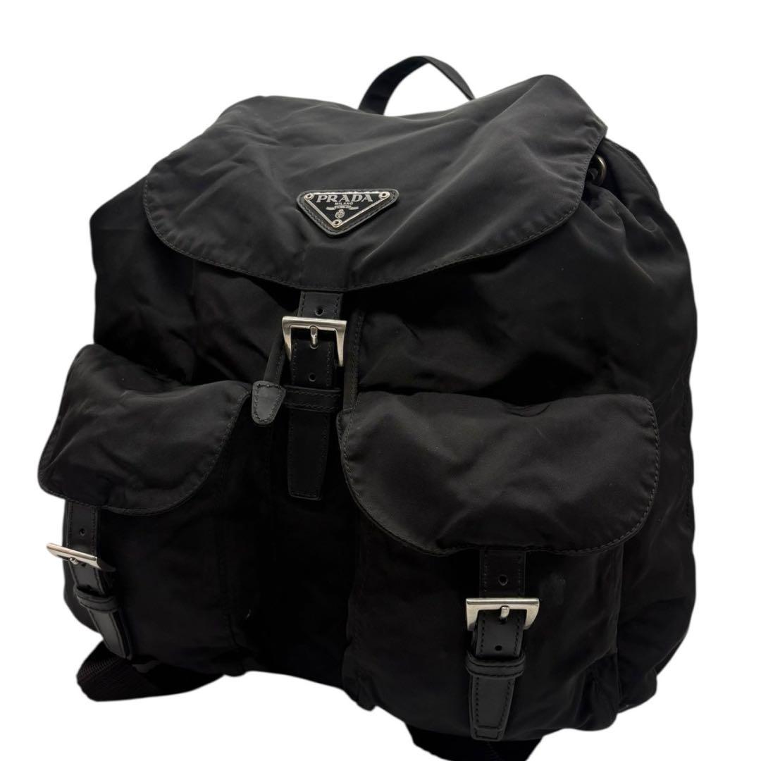 チマ　PRADA 三角プレート ナイロン ブラック バックパック A4