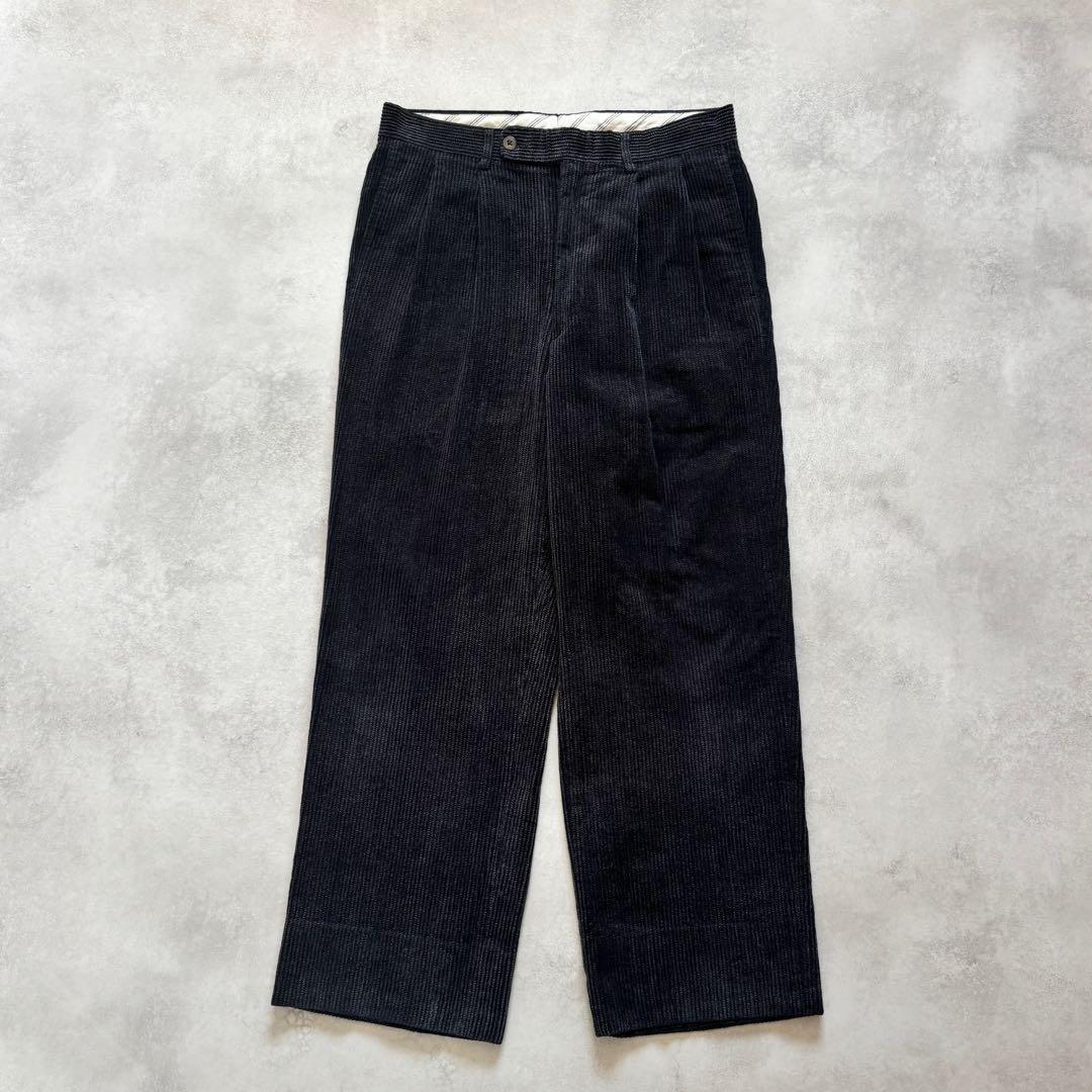 90s~10s BURBERRY タック 太畝コーデュロイ ワイド パンツ