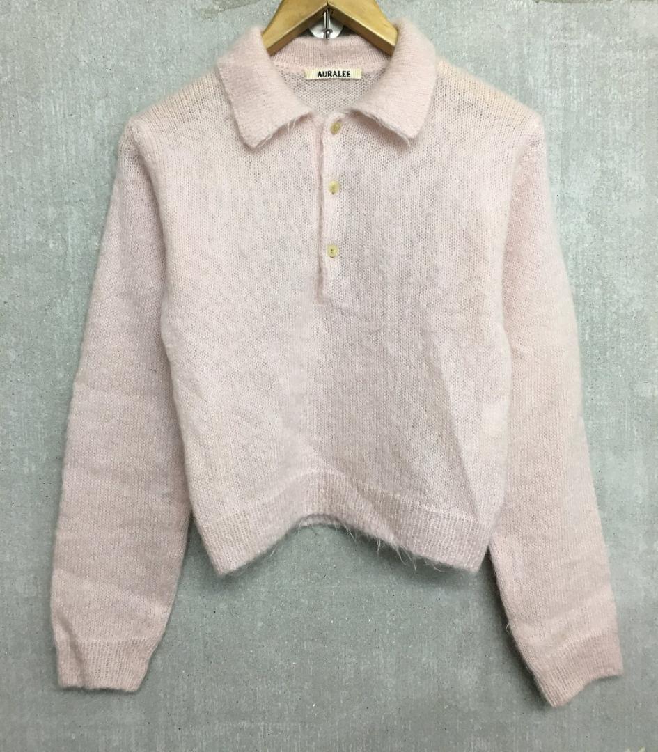オーラリー 23aw モヘア ニット ポロシャツ ピンク系