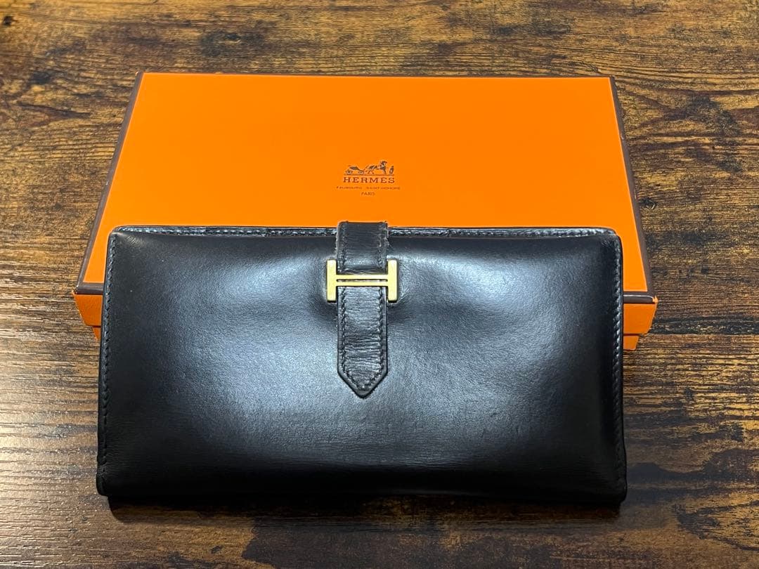 HERMES エルメス べアン ブラック レザー 長財布