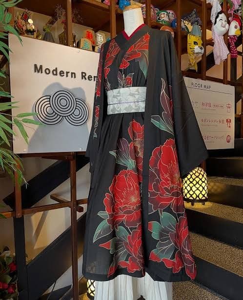 吉事装　着物 ワンピース　牡丹　モダン 漢服　チャイナドレス　大正ロマン　ふりふ