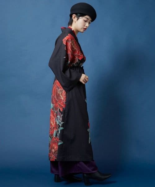 吉事装　着物 ワンピース　牡丹　モダン 漢服　チャイナドレス　大正ロマン　ふりふ