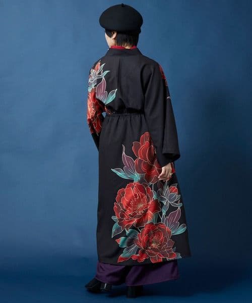 吉事装　着物 ワンピース　牡丹　モダン 漢服　チャイナドレス　大正ロマン　ふりふ