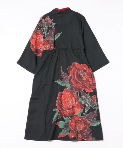 吉事装　着物 ワンピース　牡丹　モダン 漢服　チャイナドレス　大正ロマン　ふりふ