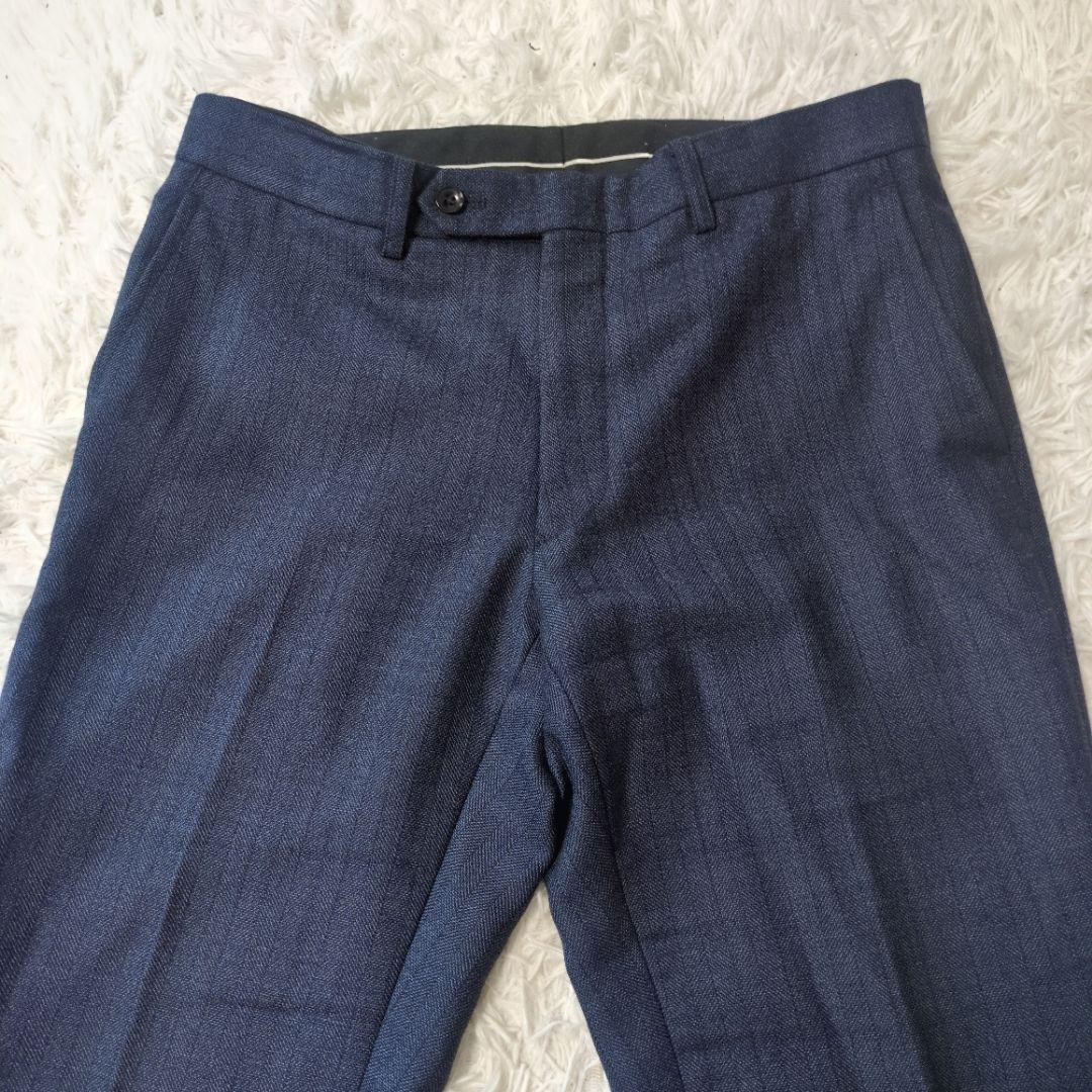 スーツセレクト　スリーピース　スーツセットアップ　ネイビー　ヘリンボーン　A5