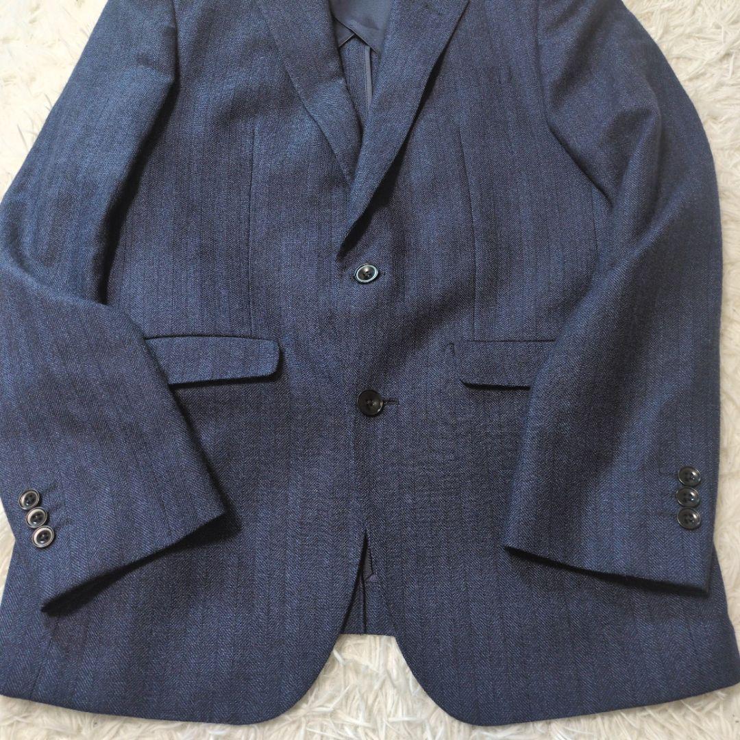 スーツセレクト　スリーピース　スーツセットアップ　ネイビー　ヘリンボーン　A5