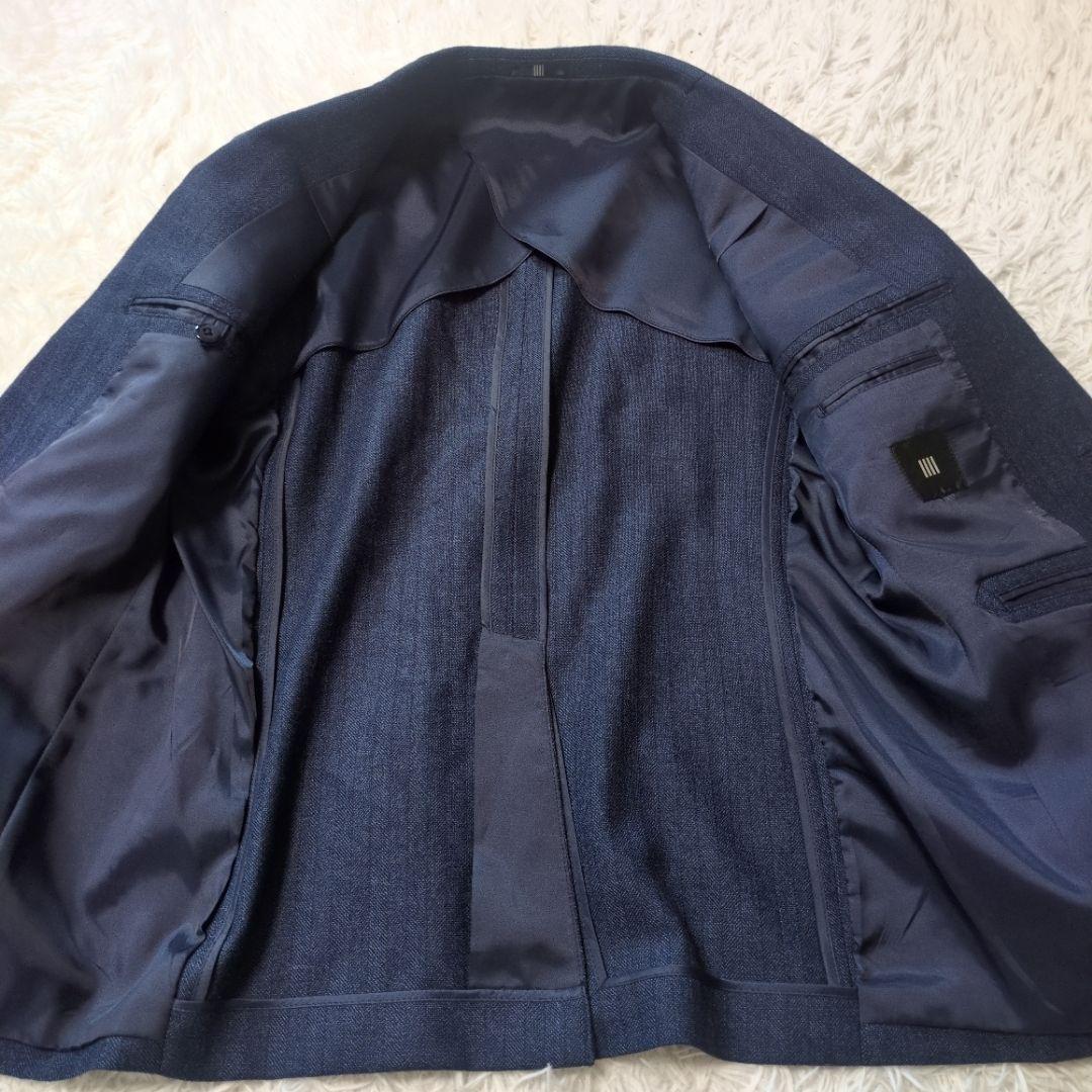 スーツセレクト　スリーピース　スーツセットアップ　ネイビー　ヘリンボーン　A5